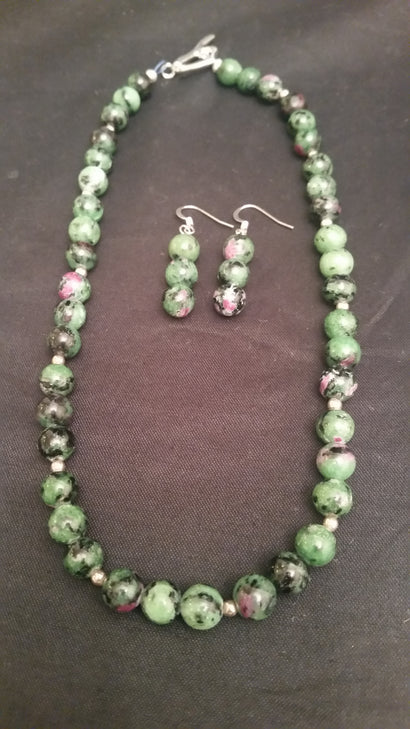 Ruby Zoisite Necklace and Earrings Set