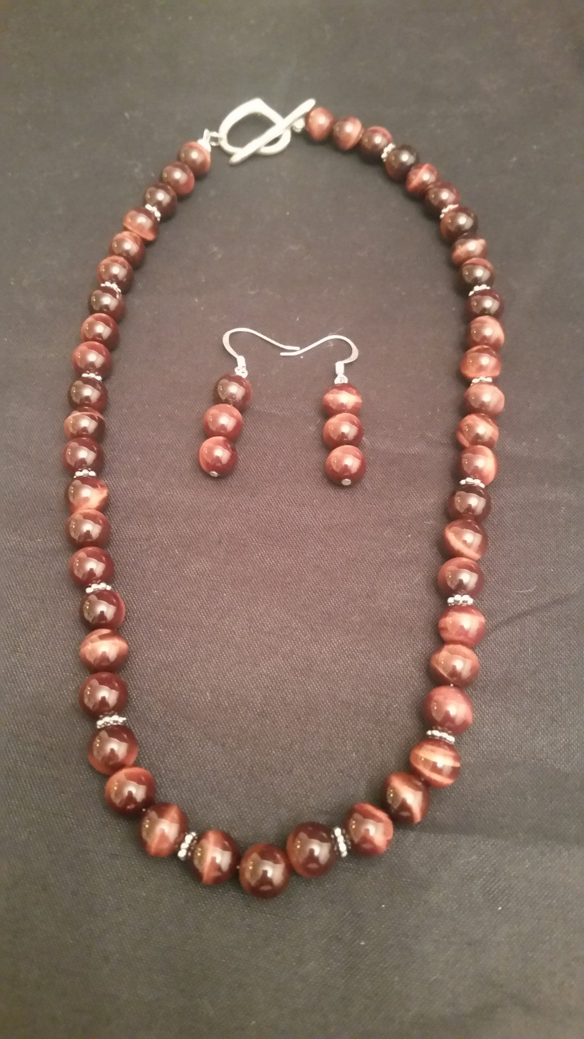 Red Tiger's Eye Necklace and Earrings Set