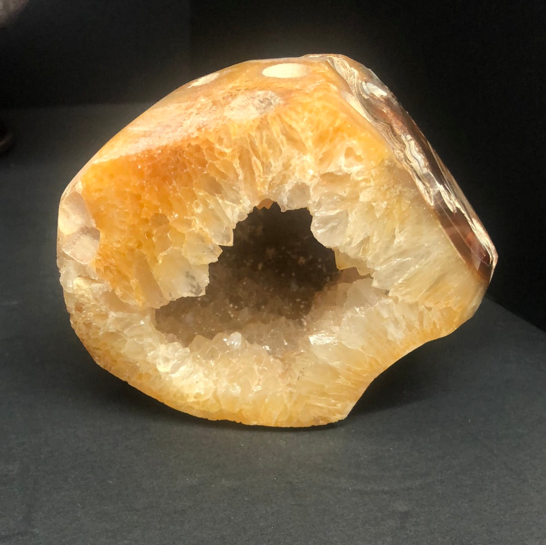 Yellow agate open geode